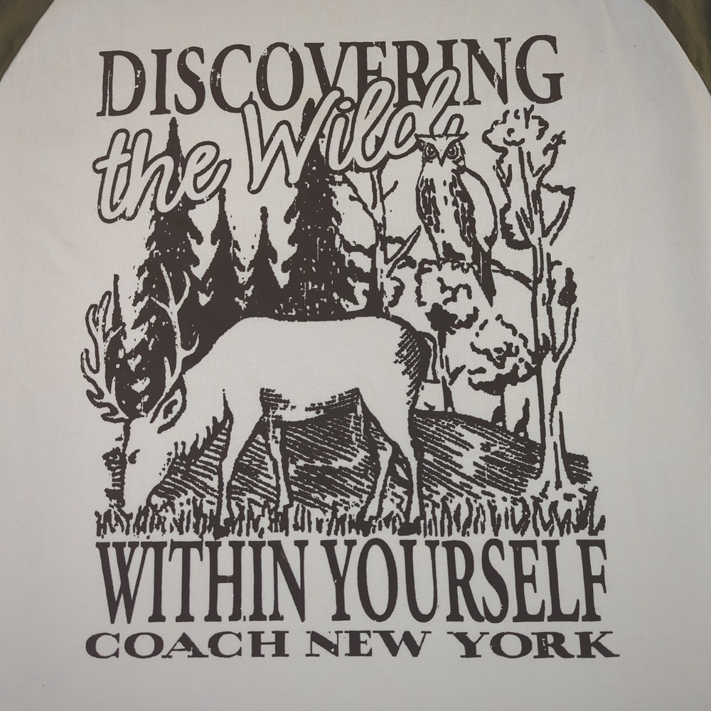 Coach Mens Discovering the Wild Raglan Long Sleeve Graphic T-Shirt Green L CT744
